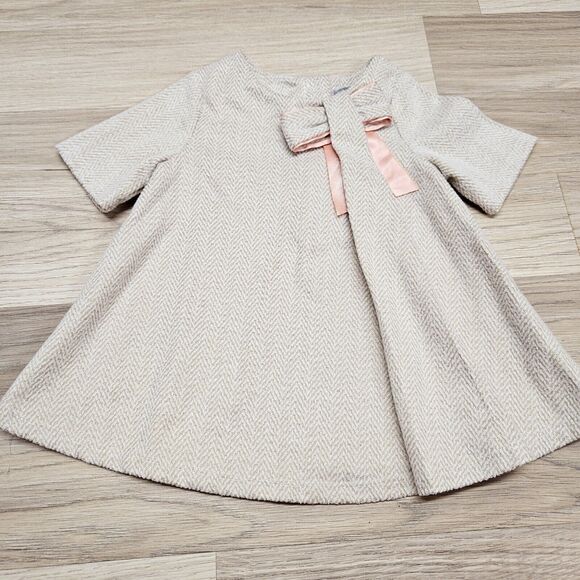 Tahari Baby Girl Cream Metallic Gold Dress Top With Bow 12 Months - Picture 2 of 6
